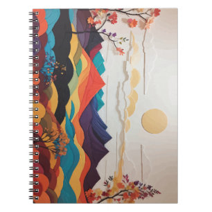 Cuaderno Portátil con flores vibrantes, sol y colinas
