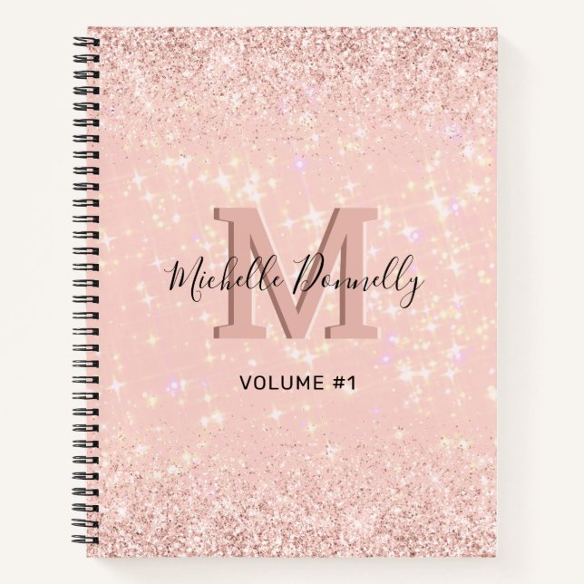 Cuaderno Portátil con nombre de monograma moderno Purpurina (Anverso)