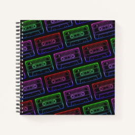 Cuaderno Portátil con patrón de cassette neón multicolor