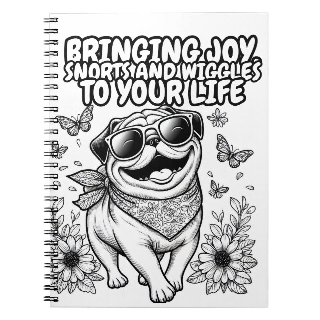Cuaderno Portátil con pug que trae alegría a tu vida (Frente)