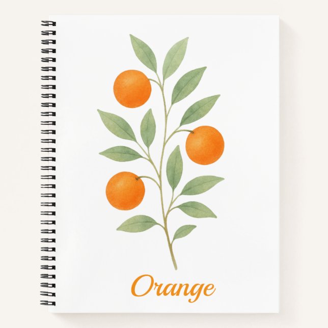 Cuaderno Portátil con rama naranja acuarela con hojas (Anverso)
