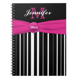 Cuaderno Portátil con rayas blancas rosadas personalizadas
