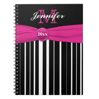Cuaderno Portátil con rayas blancas rosadas personalizadas