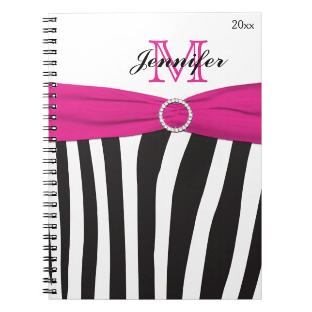 Cuaderno Portátil con rayas blancas rosadas personalizadas (Frente)