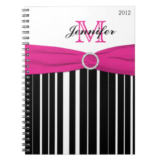 Cuaderno Portátil con rayas blancas rosadas personalizadas