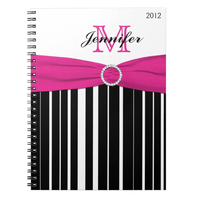 Cuaderno Portátil con rayas blancas rosadas personalizadas (Frente)