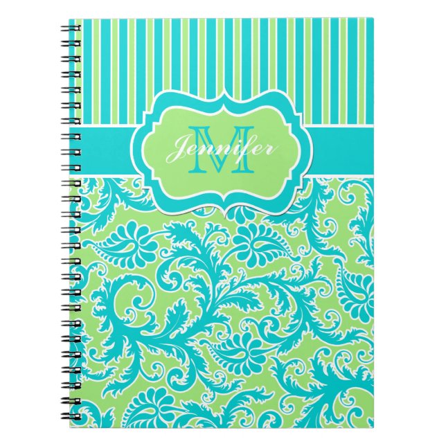 Cuaderno Portátil con rayas blancas y azules personalizadas (Frente)