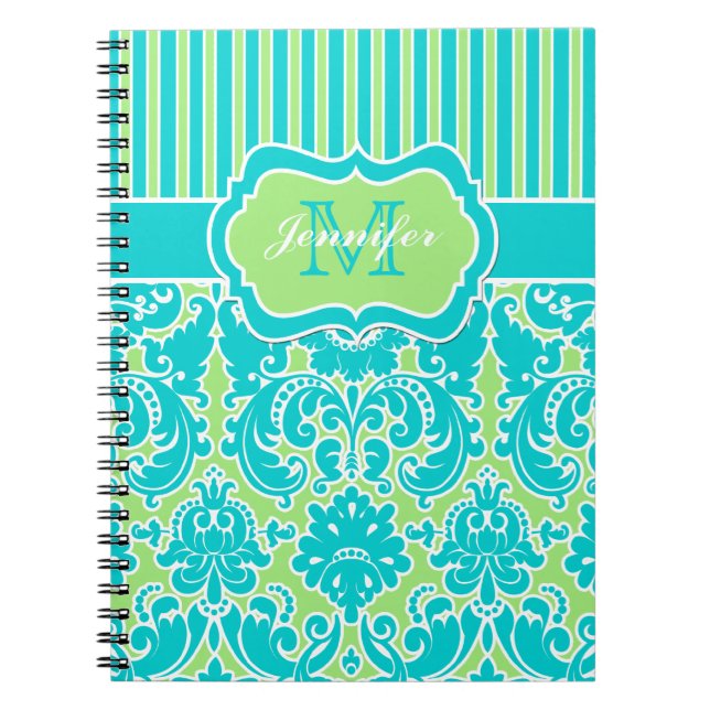 Cuaderno Portátil con rayas blancas y azules personalizadas (Frente)