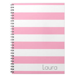 Cuaderno Portátil con rayas blancas y rosas personalizado
