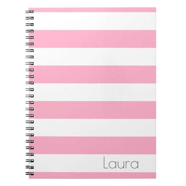 Cuaderno Portátil con rayas blancas y rosas personalizado (Frente)