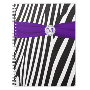 Cuaderno Portátil con rayas de cebra blanca morada monogram