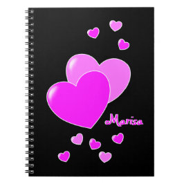 Cuaderno Portátil Con Su Nombre, Corazón Negro Y Rosa