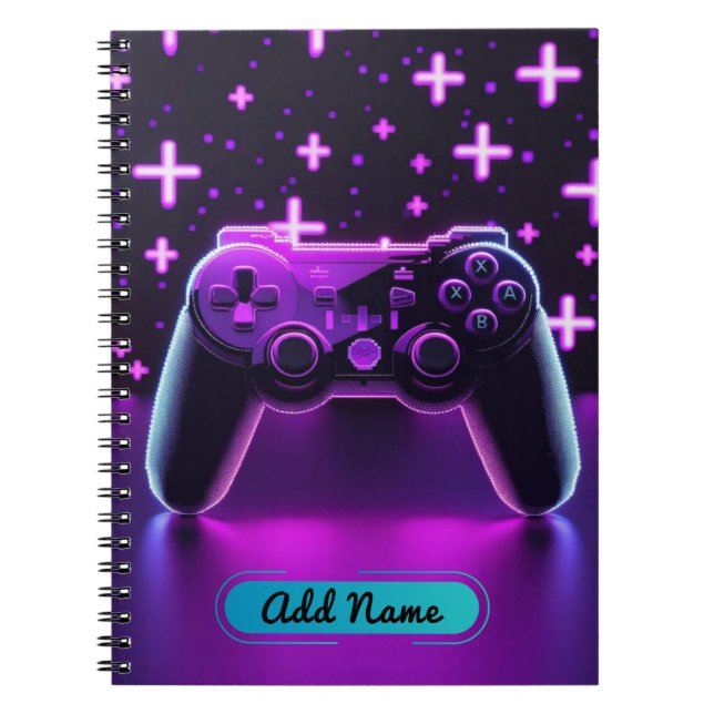 Cuaderno Portátil controlador Neon Gamer - Nombre editable (Frente)