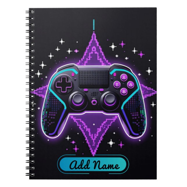 Cuaderno Portátil controlador Neon Gamer - Nombre editable (Frente)