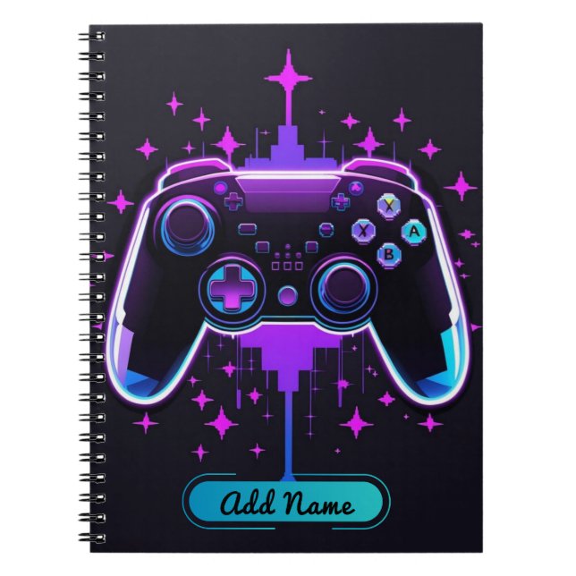Cuaderno Portátil controlador Neon Gamer (Nombre editable) (Frente)