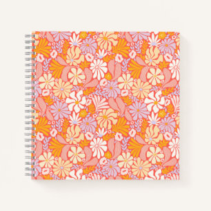 Cuaderno Portátil cuadrado espiral con cubierta floral retr