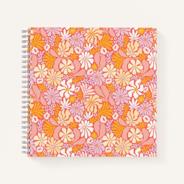 Cuaderno Portátil cuadrado espiral con cubierta floral retr (Anverso)