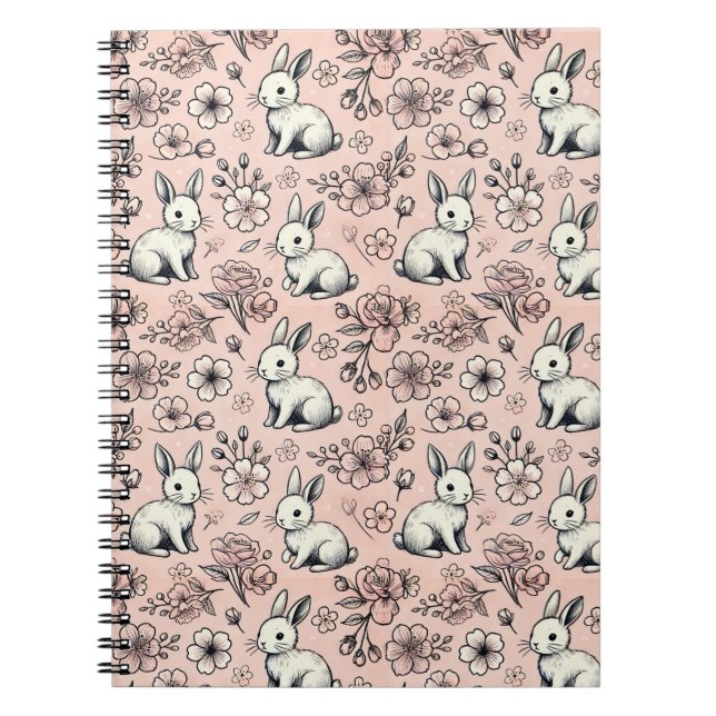 Cuaderno Portátil Cute Bunny & Cherry Blossom Doodle (Frente)