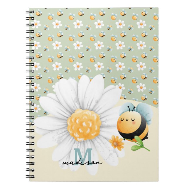 Cuaderno Portátil Cute Honey Bee Pattern con nombre (Frente)
