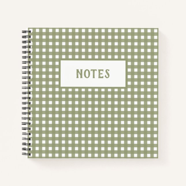 Cuaderno Portátil Cute Olive y White Plaid (Anverso)
