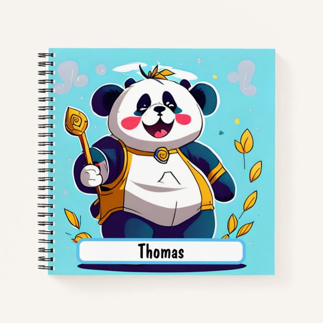 Cuaderno Portátil Cute Panda Bear Con Nombre Personalizado (Anverso)