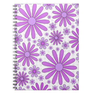 Cuaderno Portátil de alimentación de flores moradas en blan