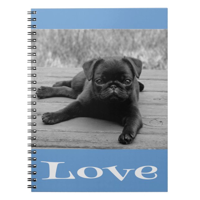 Cuaderno Portátil de amor azul de perro de cerdo negro y bl (Frente)