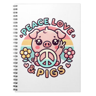 Cuaderno Portátil de amor por la paz y cerdos