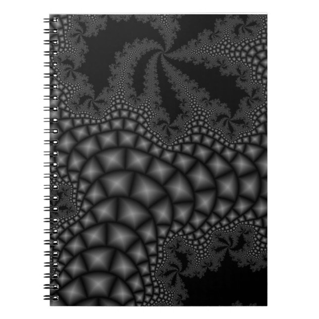 Cuaderno Portátil de arte fractal blanco y negro (Frente)