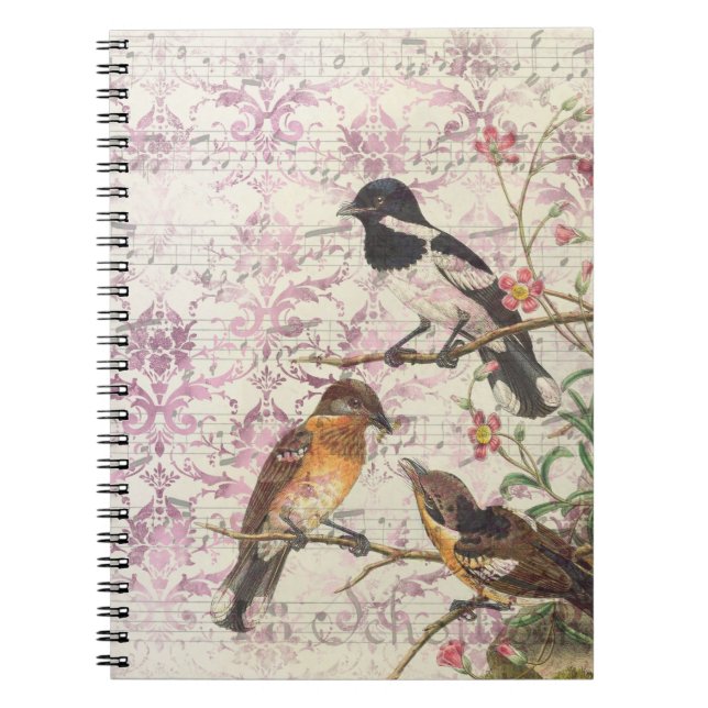 Cuaderno Portátil de aves victorianas de época | Escritura  (Frente)