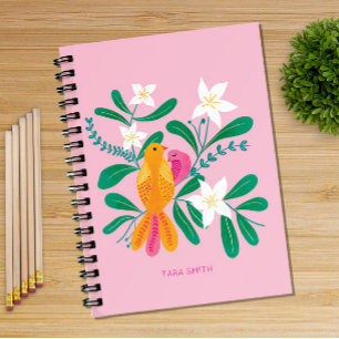 Cuaderno Portátil de Aves y Flores dibujado a mano