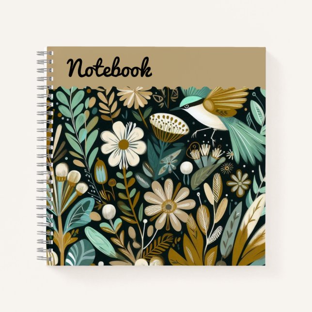 Cuaderno Portátil de Bloom verde azulado - Aves populares d (Anverso)