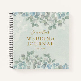 Cuaderno portátil de boda de color de agua verde del sabio 