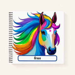 Cuaderno Portátil de caballo arco iris con nombre Personali