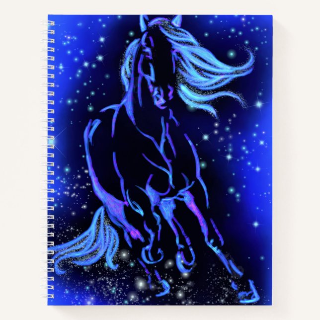 Cuaderno Portátil De Caballo Corriendo En Noche Azul De Lun (Anverso)