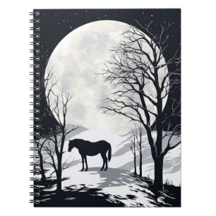 Cuaderno Portátil de caballo   Luna llena con silueta de ca