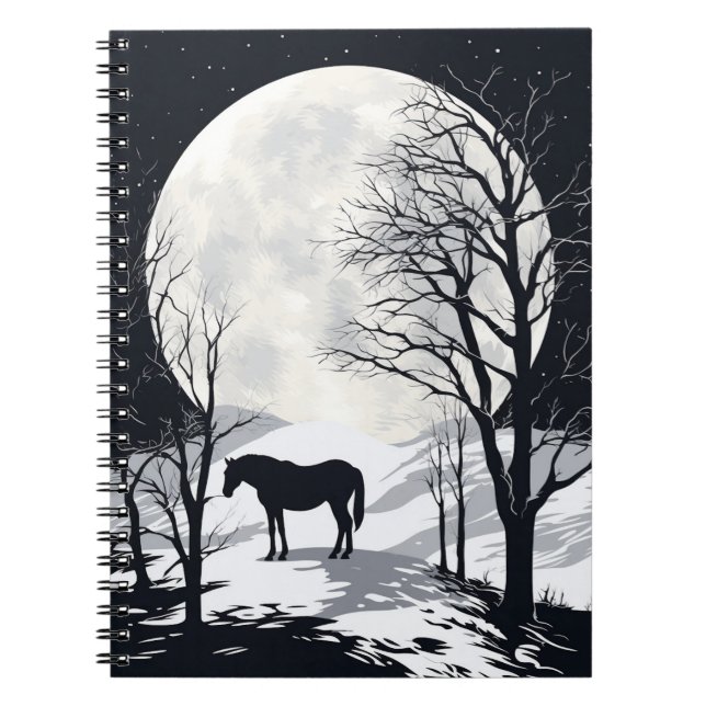 Cuaderno Portátil de caballo | Luna llena con silueta de ca (Frente)