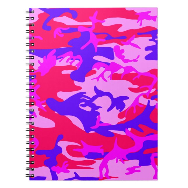 Cuaderno Portátil de camuflaje azul y rosa brillante (Frente)