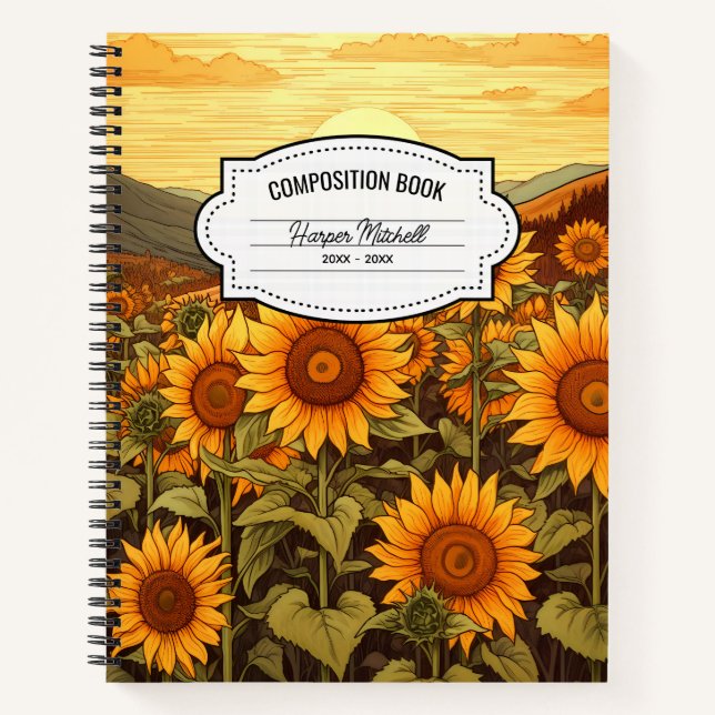 Cuaderno Portátil de composición de girasoles botánicos vin (Anverso)