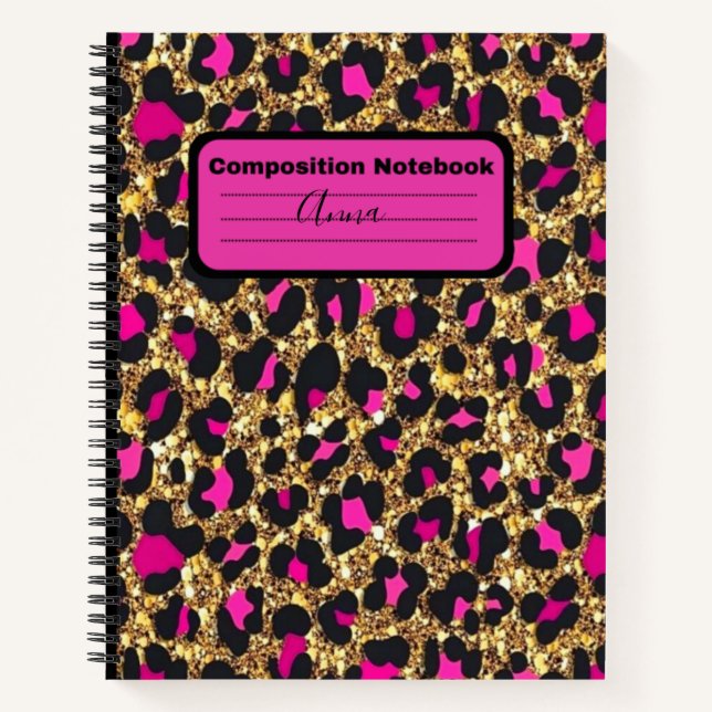 Cuaderno Portátil de composición de leopardo rosado (Anverso)