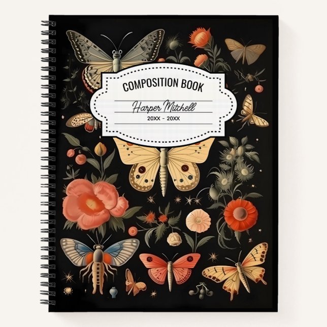 Cuaderno Portátil de composición de mariposas de época (Anverso)