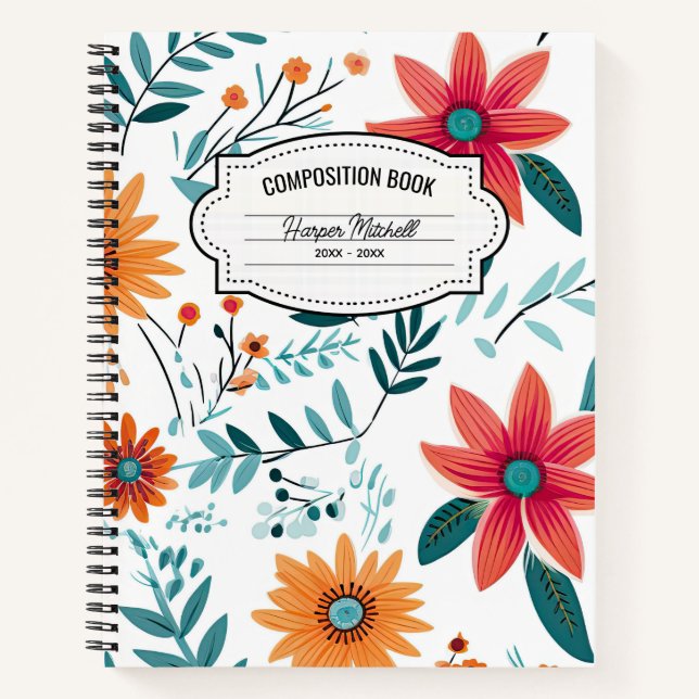 Cuaderno Portátil de composición floral caprichosa (Anverso)