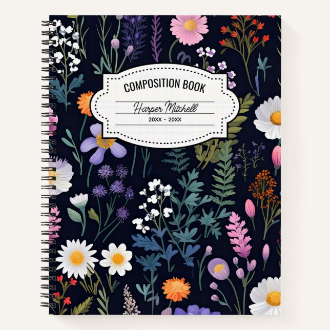 Cuaderno Portátil de composición floral caprichosa (Anverso)