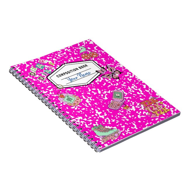 Cuaderno Portátil de composición rosa retro Y2K (Lado Derecho)