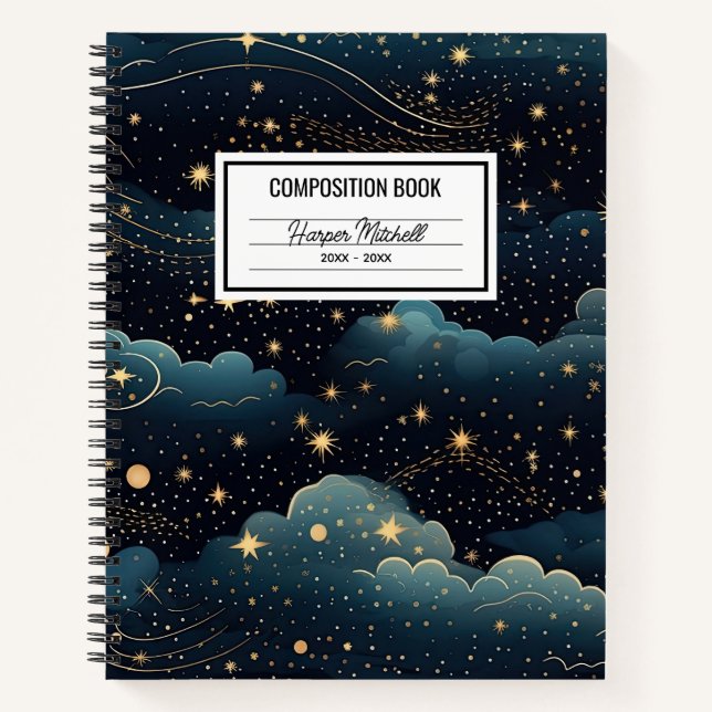 Cuaderno Portátil de composición Starry Sky Swirls (Anverso)