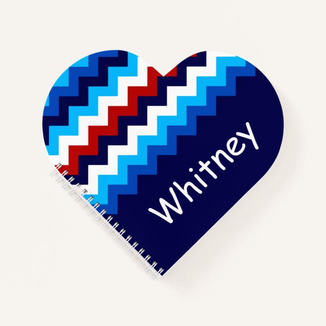 Cuaderno Portátil de corazón Personalizado Chevron azul roj (Anverso)