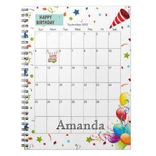 Cuaderno Portátil de cumpleaños feliz calendario de septiem