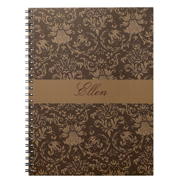 Cuaderno portátil de damasco marrón personalizado (Frente)
