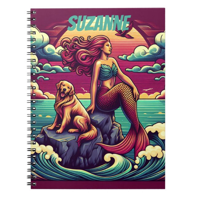 Cuaderno Portátil de Diario Personalizado Mermaid Dog Lover (Frente)