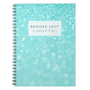 Cuaderno Portátil de Diario Personalizado Turquoise Sparkle